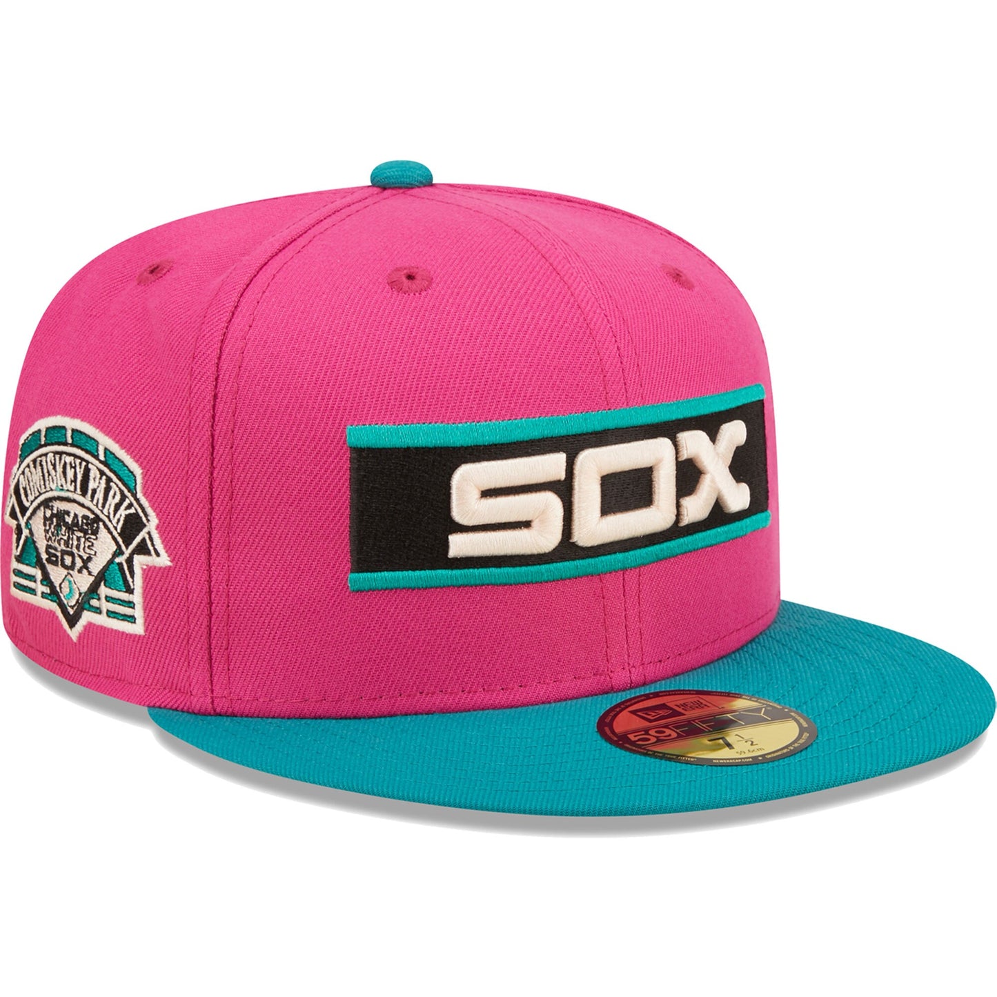Chicago White Sox New Era Cooperstown Collection Comiskey Park Passion Forest 59FIFTY Fitted Hat - Pink/Green