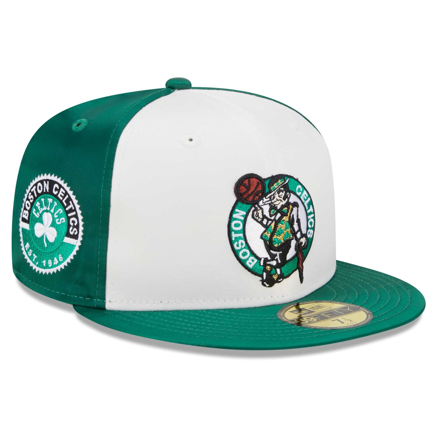 Boston Celtics New Era Throwback Satin 59FIFTY Fitted Hat - White