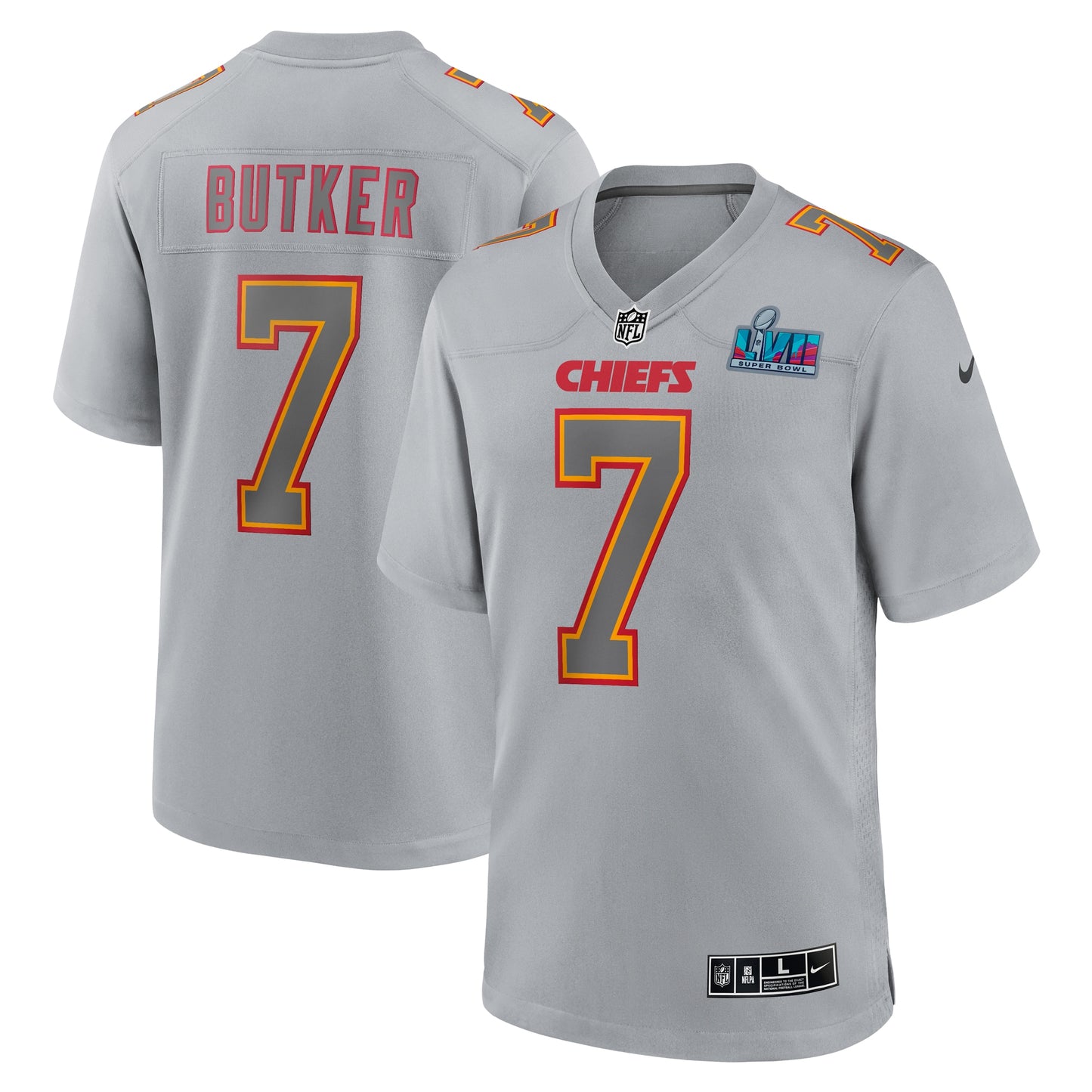 Harrison Butker Kansas City Chiefs Nike Super Bowl LVII Patch Atmosphere Fashion Game Jersey - Gray