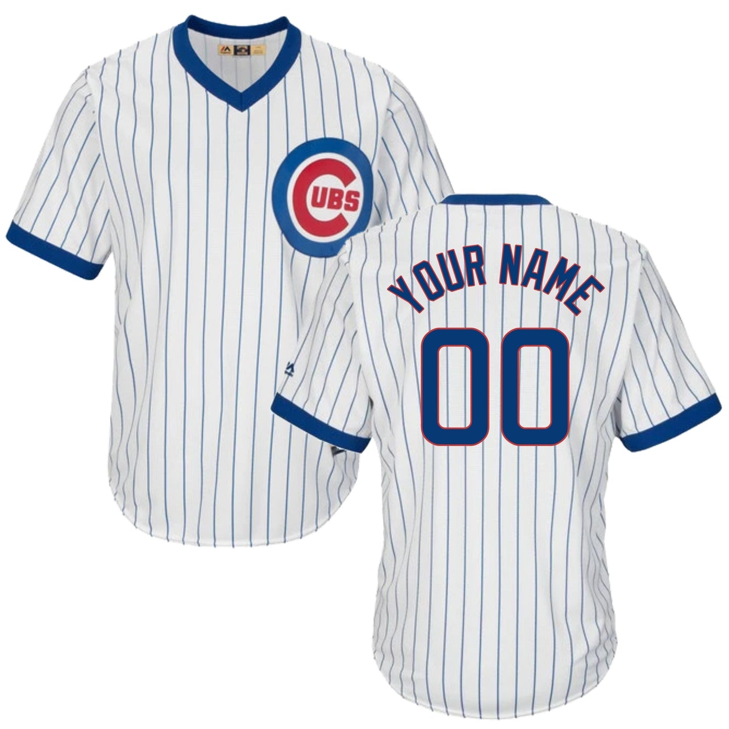 Custom Chicago Cubs Cooperstown White Pinstripe V-Neck Home Men's Jersey